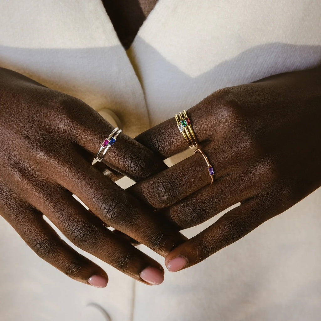 Baguette Birthstone Stacking Ring