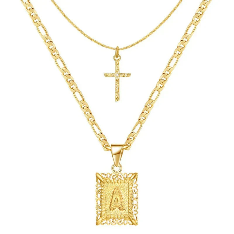 Initial and Cross Necklace Set