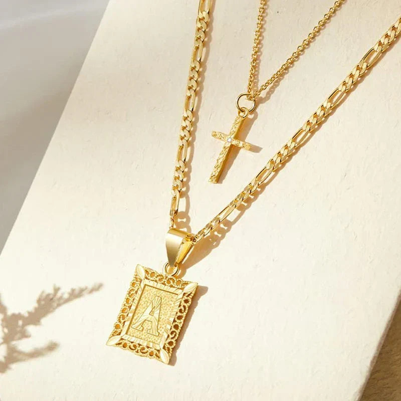 Initial and Cross Necklace Set