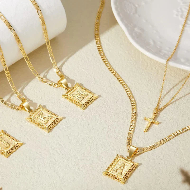 Initial and Cross Necklace Set
