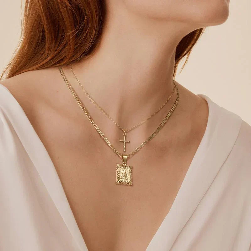 Initial and Cross Necklace Set