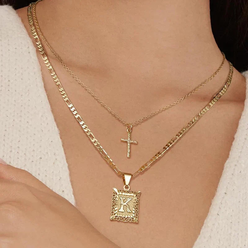 Initial and Cross Necklace Set