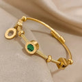Green Stone Open Cuff Bangle