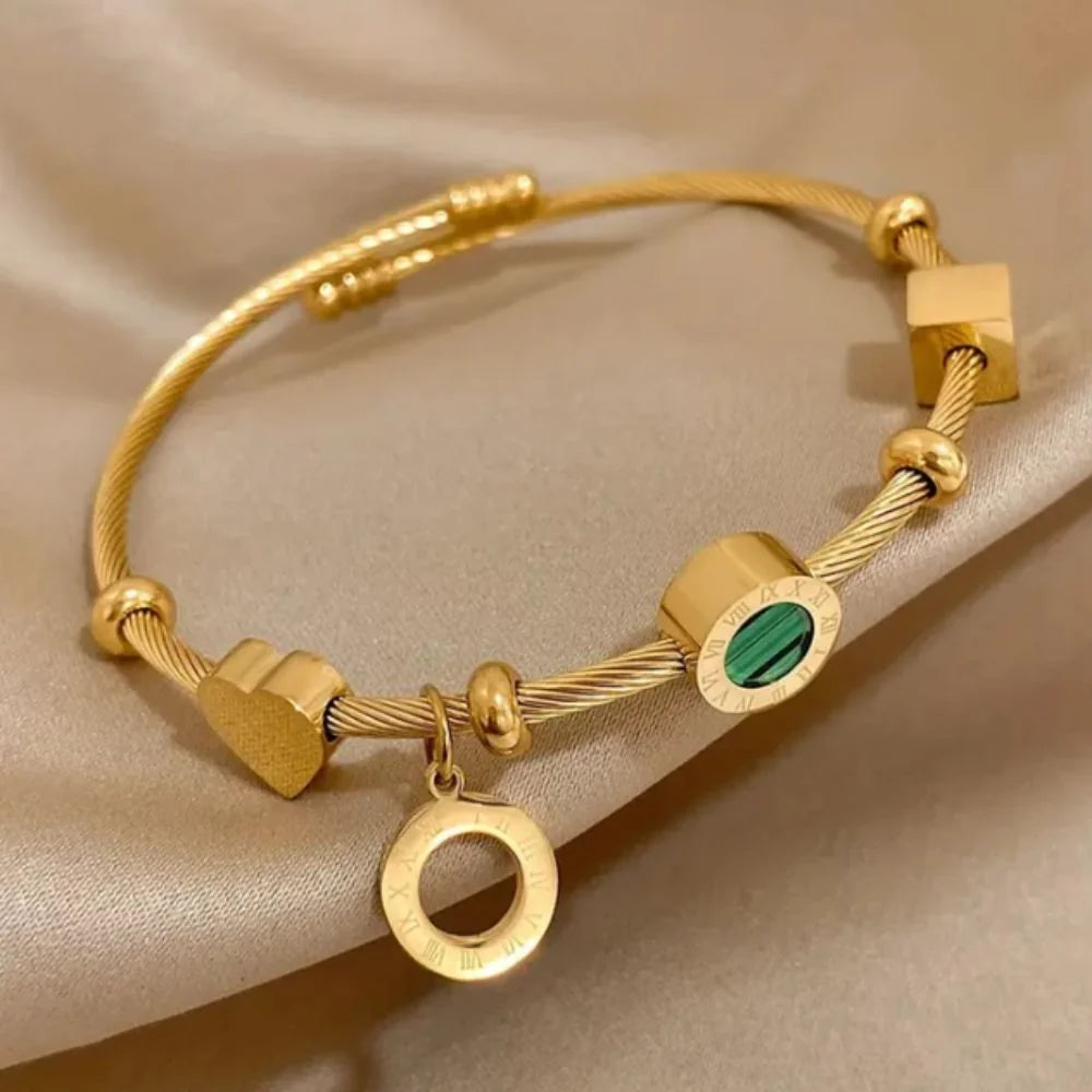 Green Stone Open Cuff Bangle