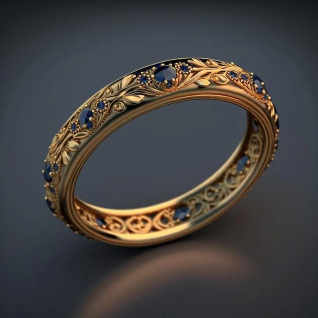 Blue Stone Leaf Band Ring