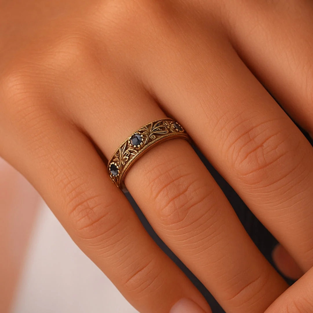 Blue Stone Leaf Band Ring