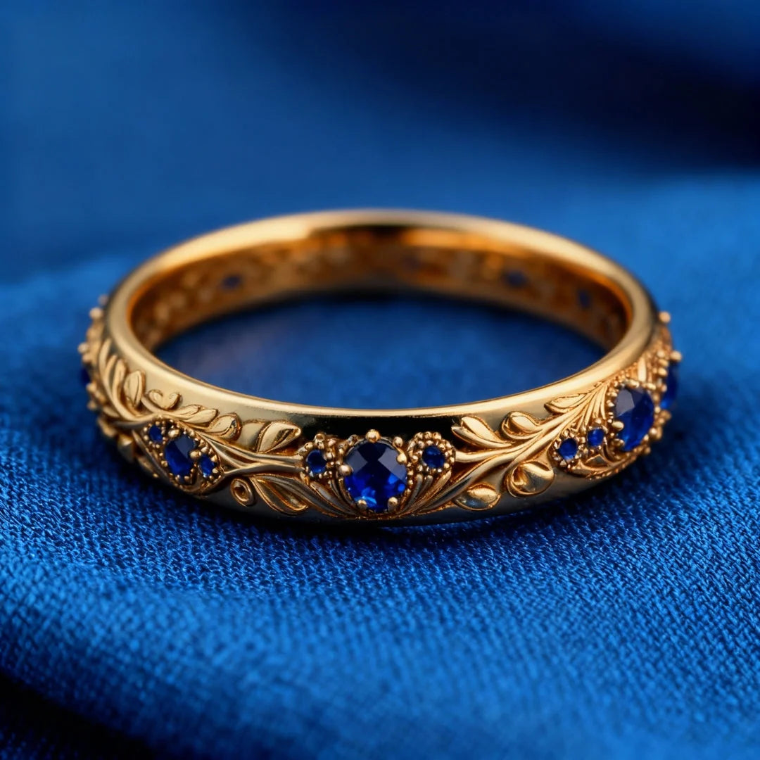 Blue Stone Leaf Band Ring