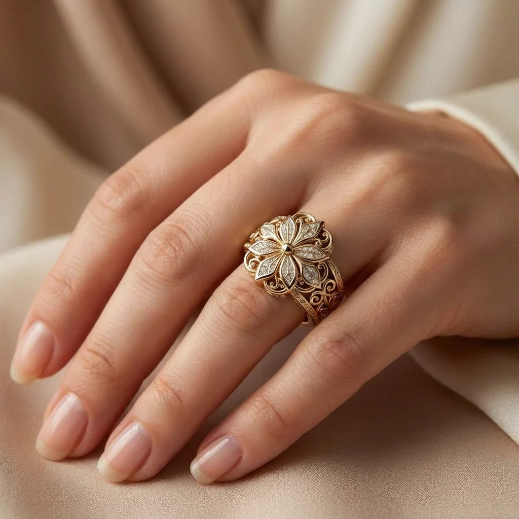 Vintage Floral Sparkle Ring