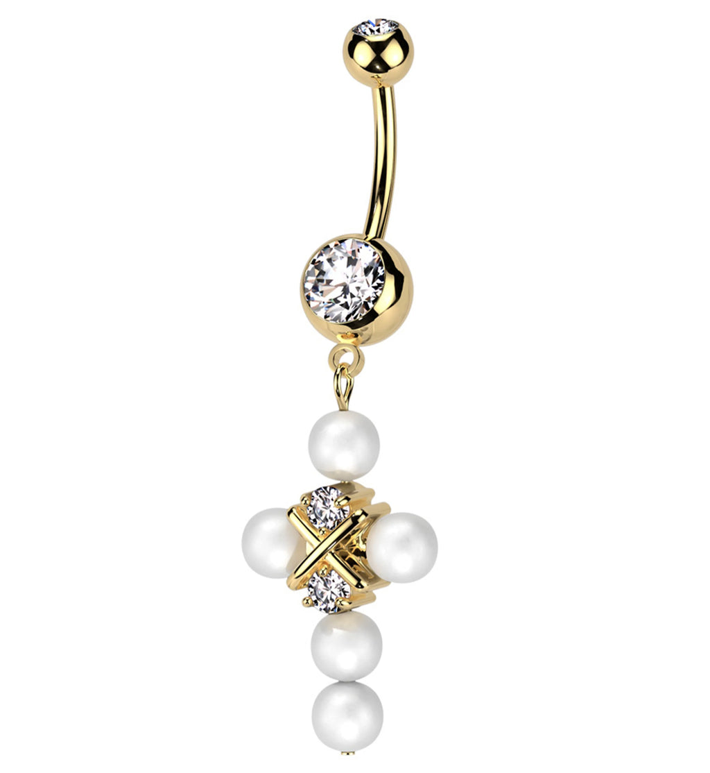 Pearl Cross Belly Button Piercing Ring