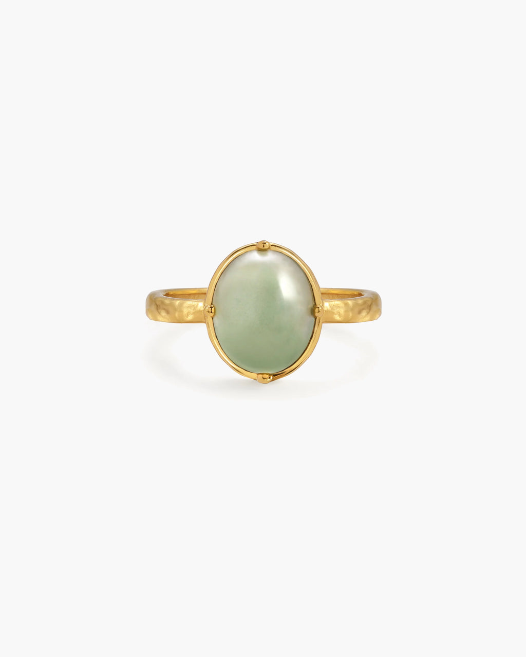 Green Stone Hammered Ring