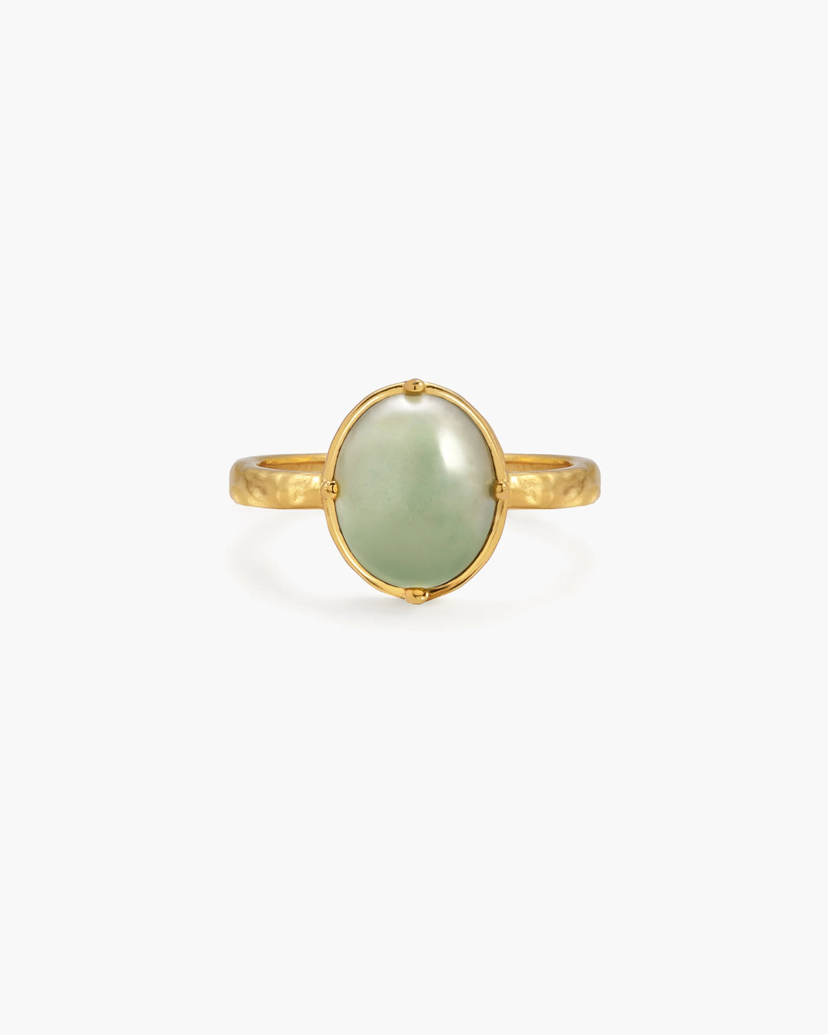 Green Stone Hammered Ring