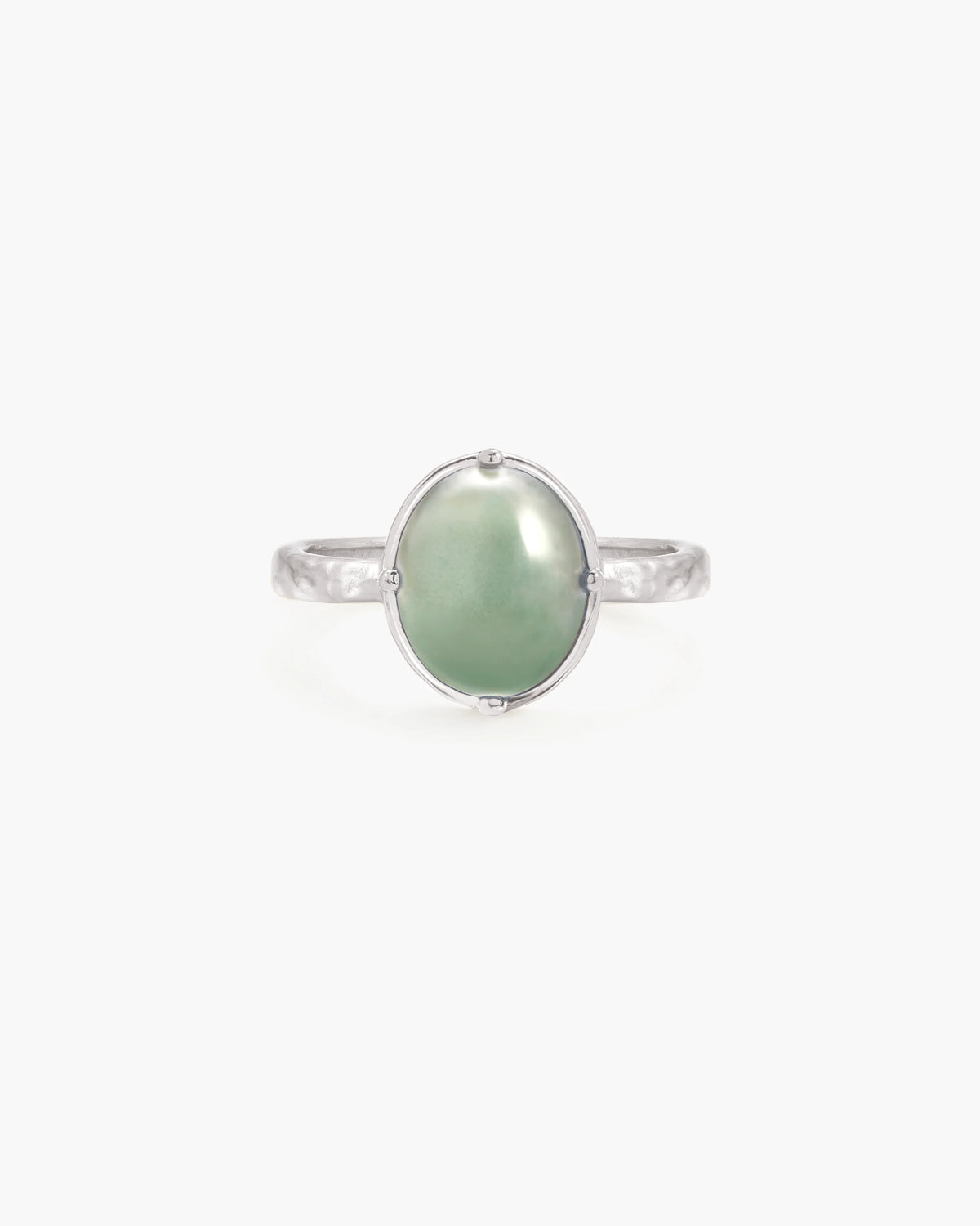 Green Stone Hammered Ring