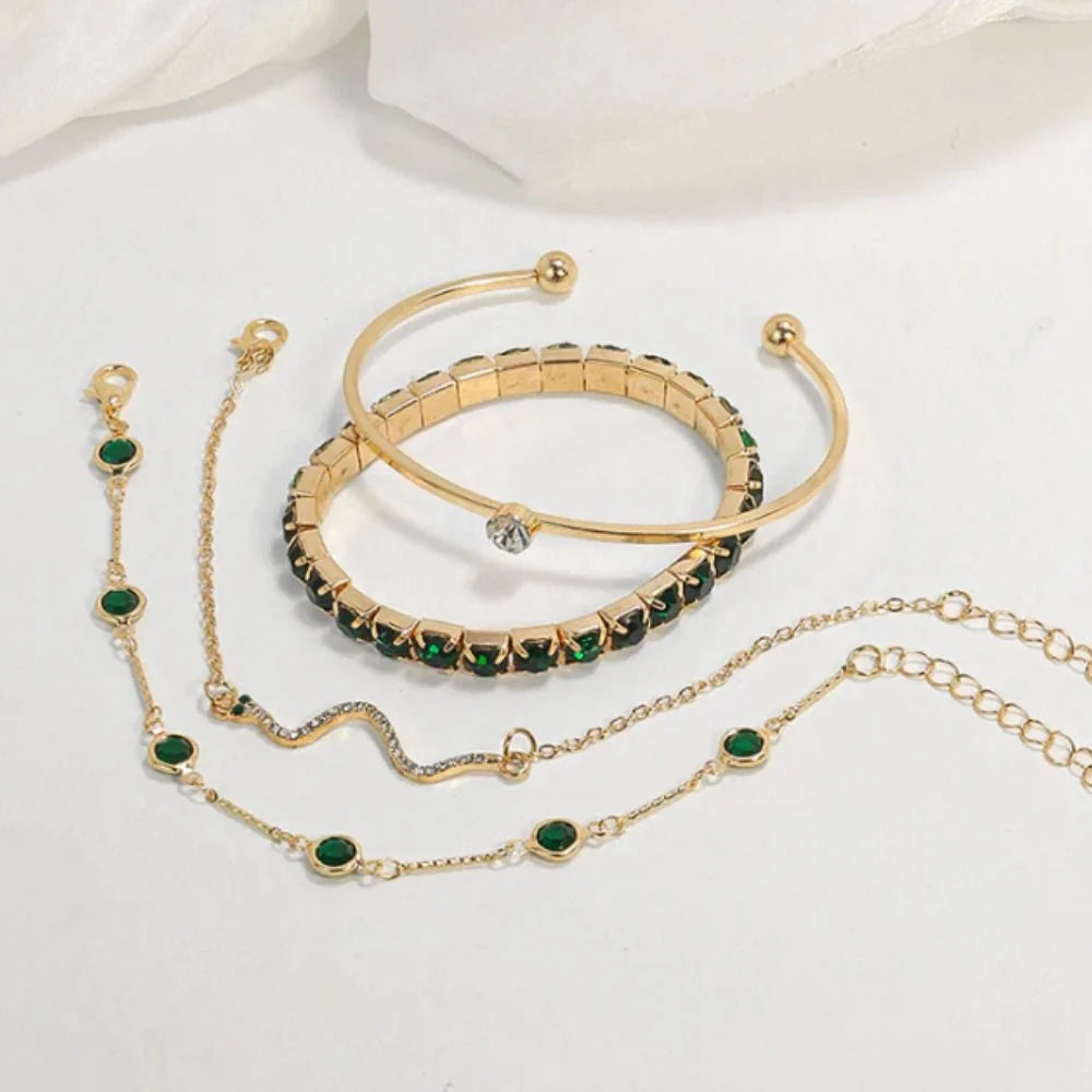 Green Stone Layered Bracelet Set