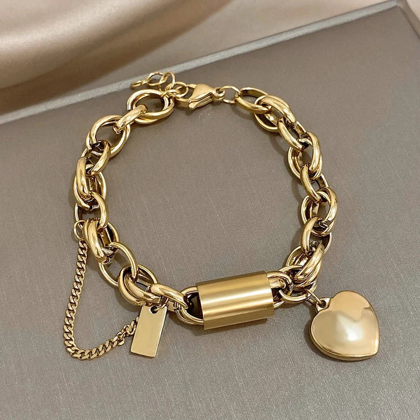 Lock and Heart Charm Bracelet