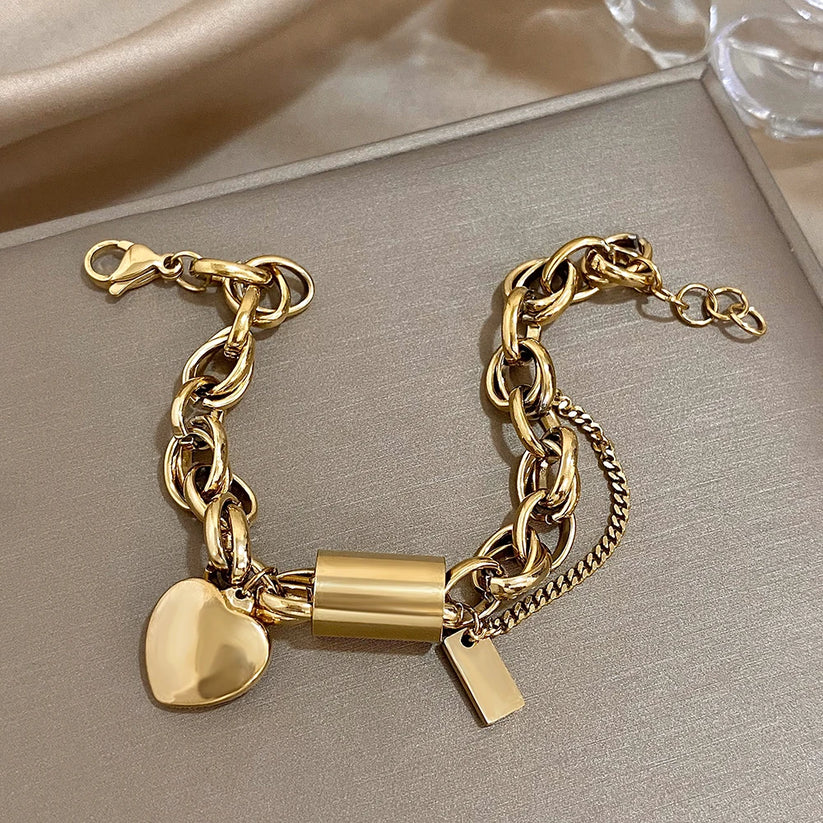 Lock and Heart Charm Bracelet