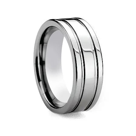 8mm Grooved Mens Wedding Band