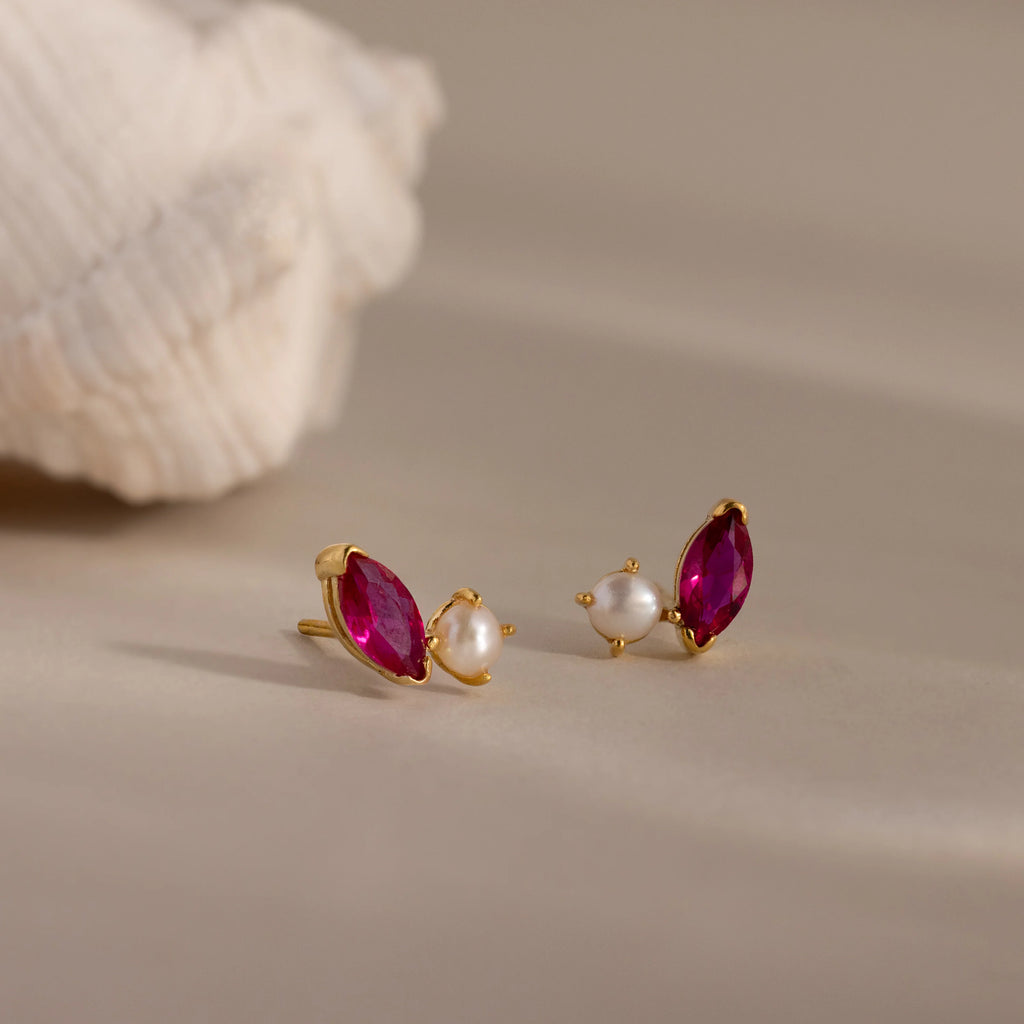 July Birthstone Pearl Stud Earrings