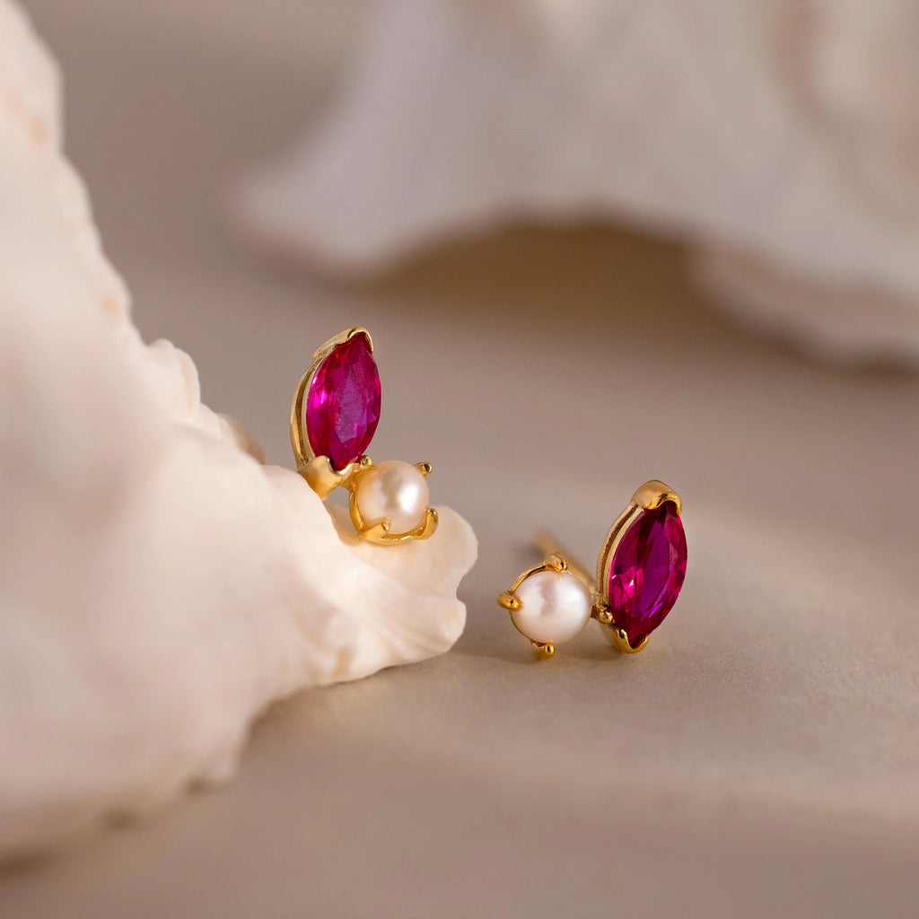 July Birthstone Pearl Stud Earrings