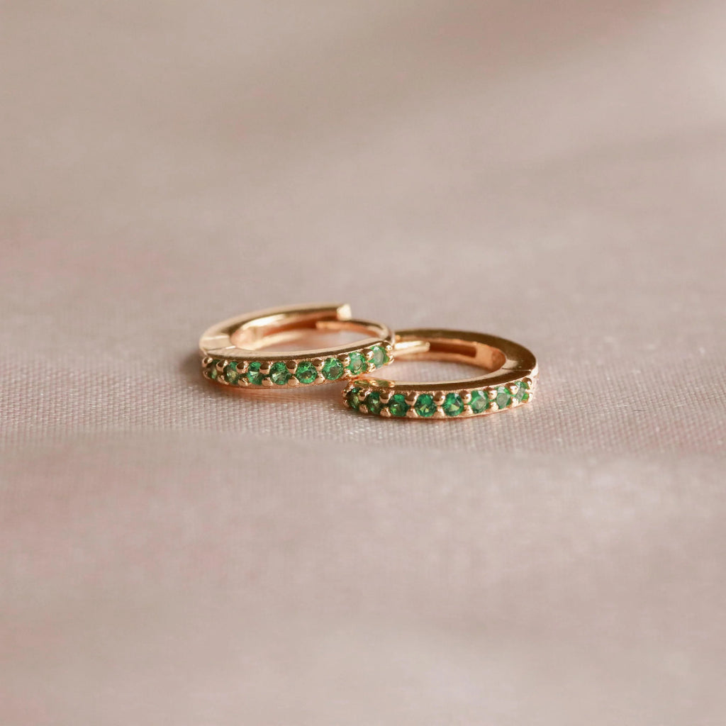 May Birthstone Huggie Earrings