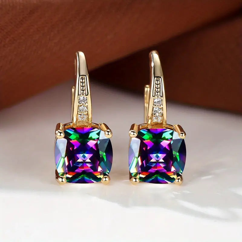 Square Stone Huggie Drop Earrings