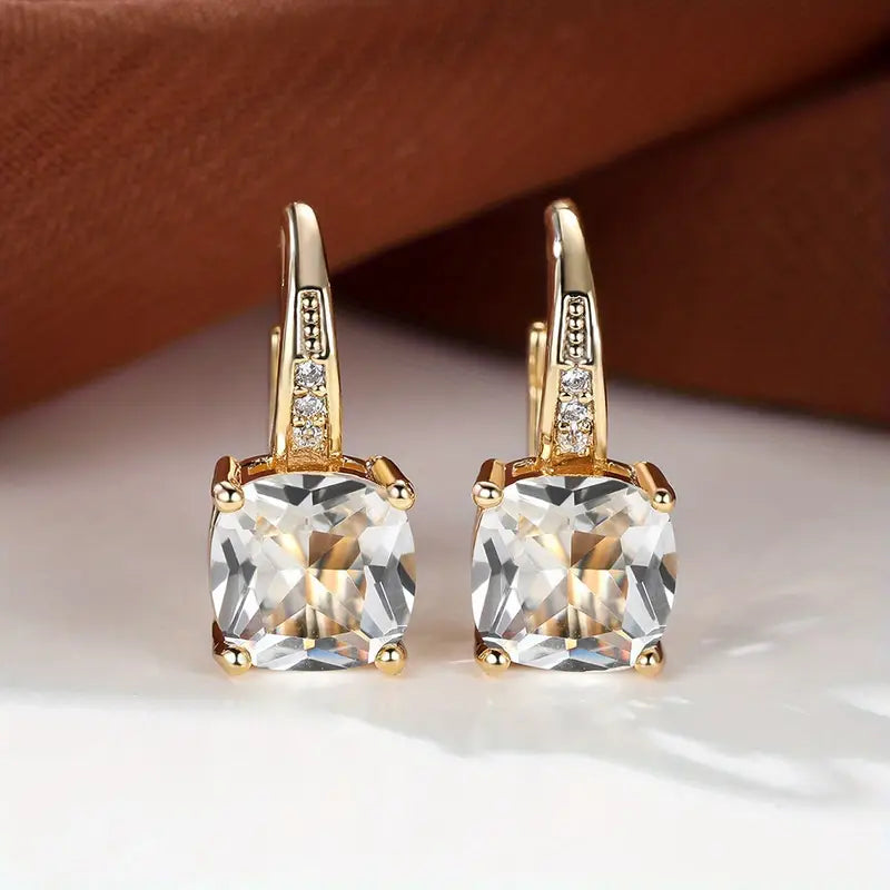 Square Stone Huggie Drop Earrings