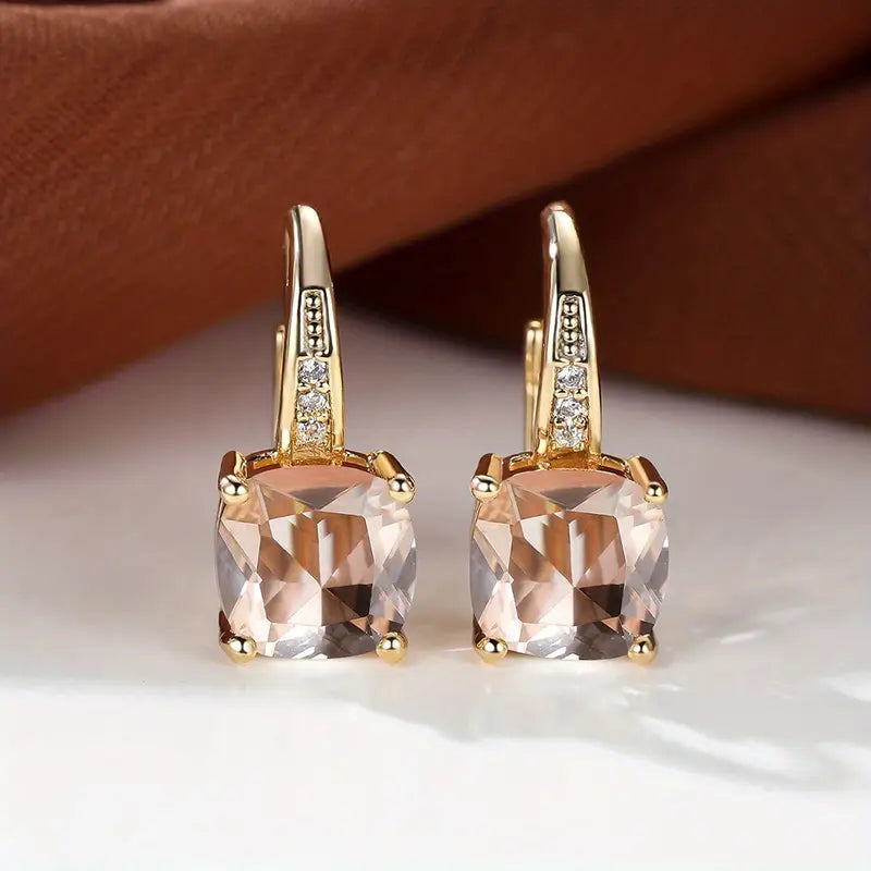 Square Stone Huggie Drop Earrings