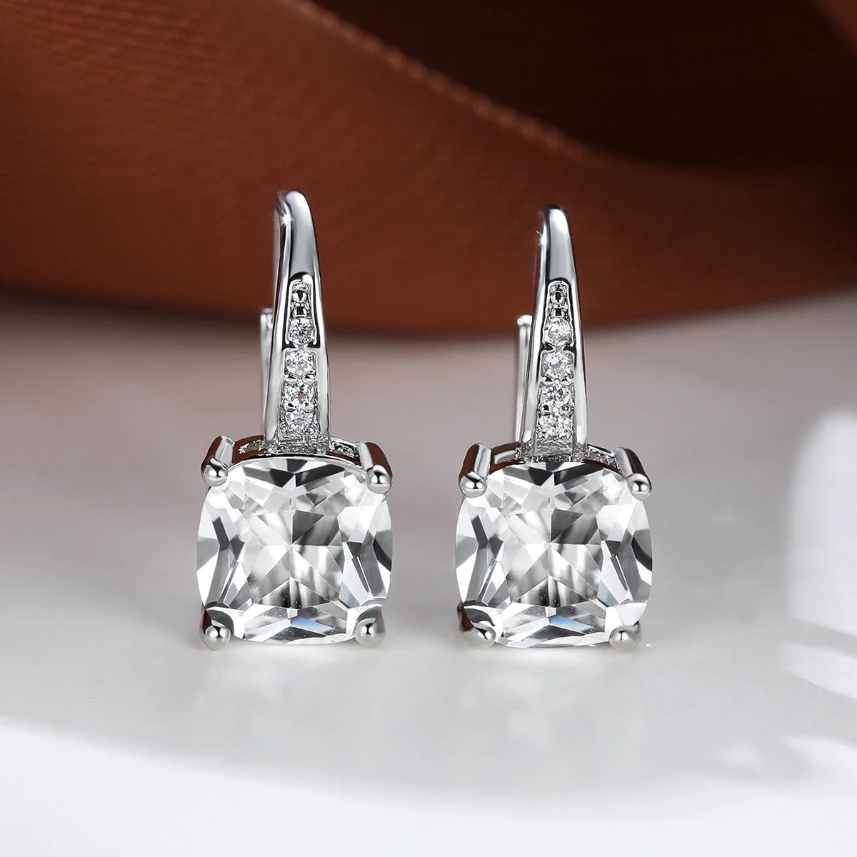 Square Stone Huggie Drop Earrings
