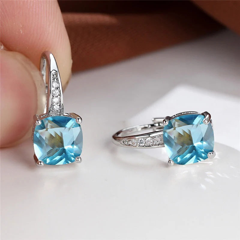 Square Stone Huggie Drop Earrings