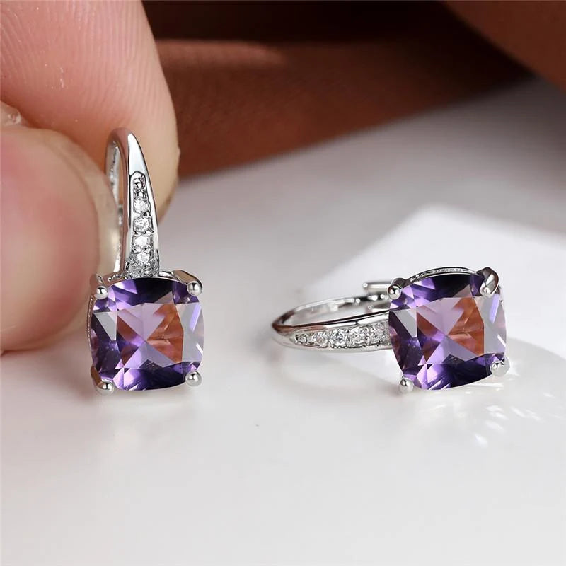 Square Stone Huggie Drop Earrings