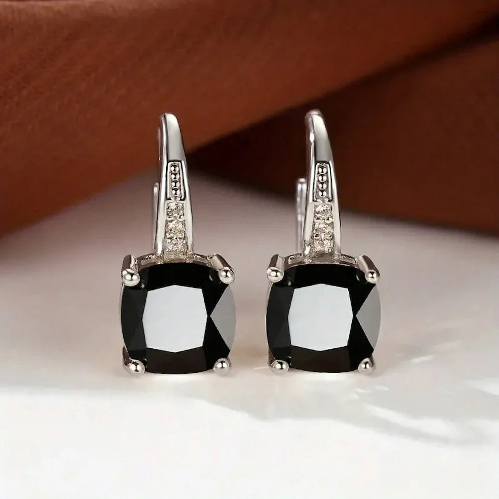 Square Stone Huggie Drop Earrings