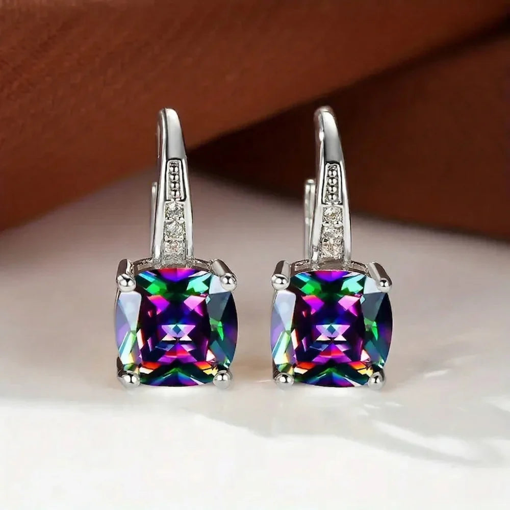 Square Stone Huggie Drop Earrings