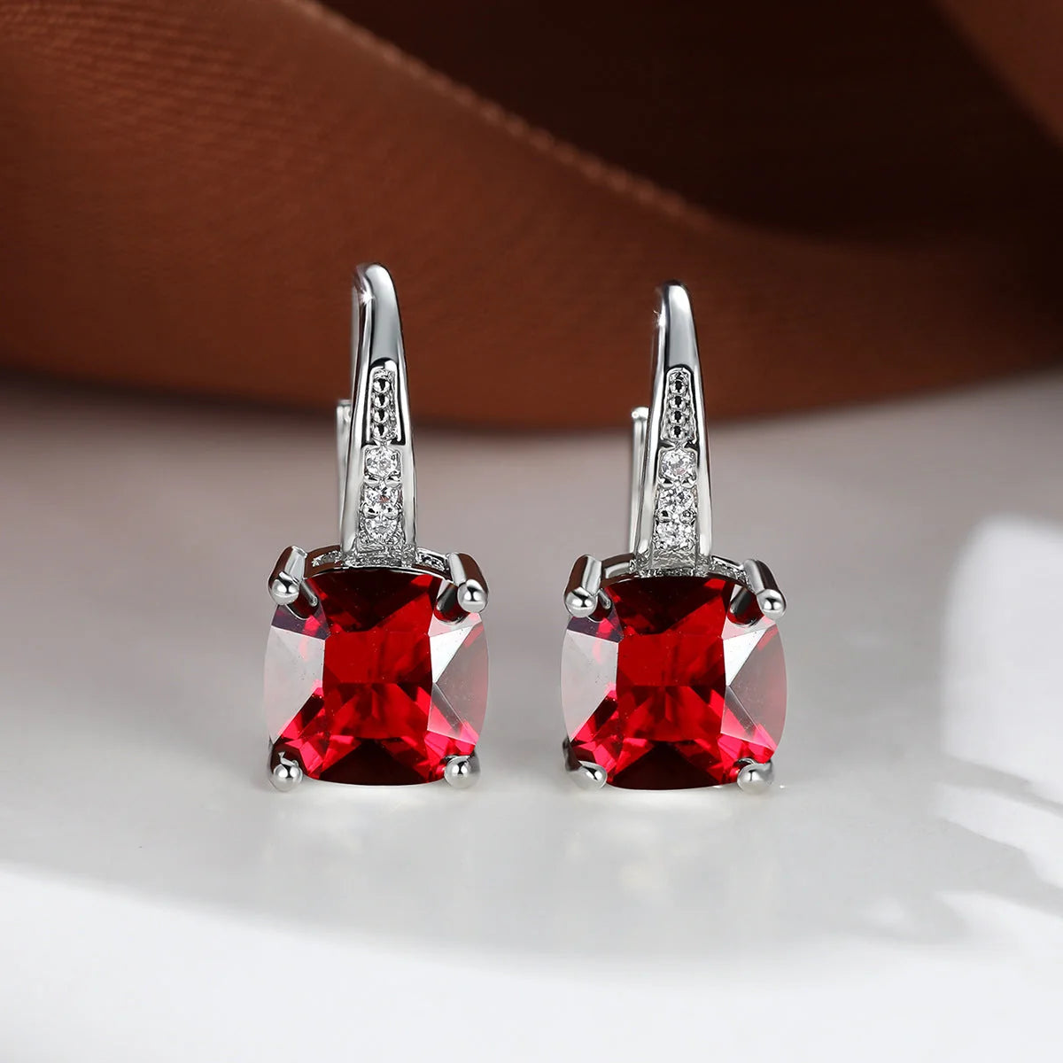 Square Stone Huggie Drop Earrings
