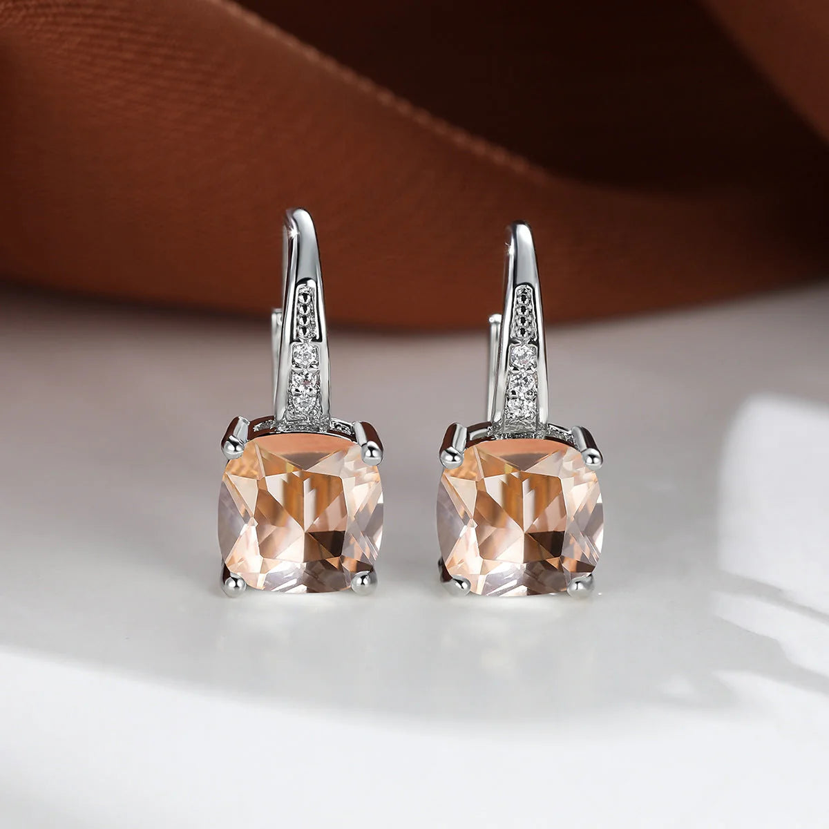 Square Stone Huggie Drop Earrings