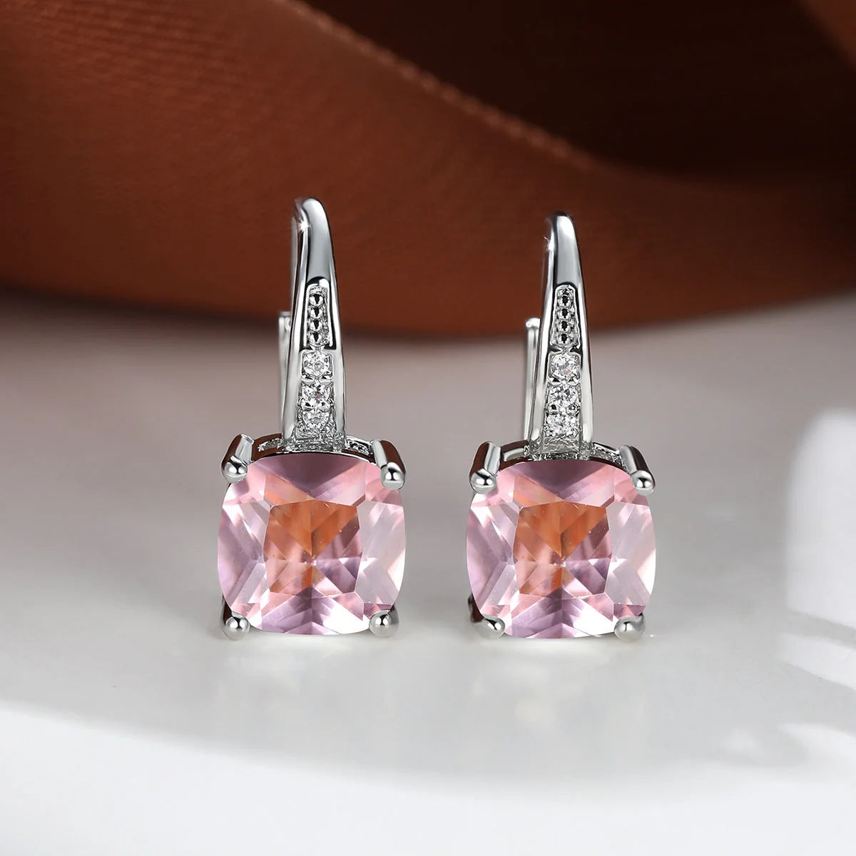 Square Stone Huggie Drop Earrings