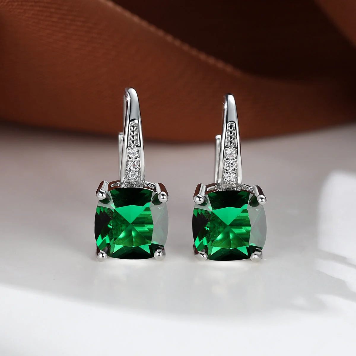 Square Stone Huggie Drop Earrings