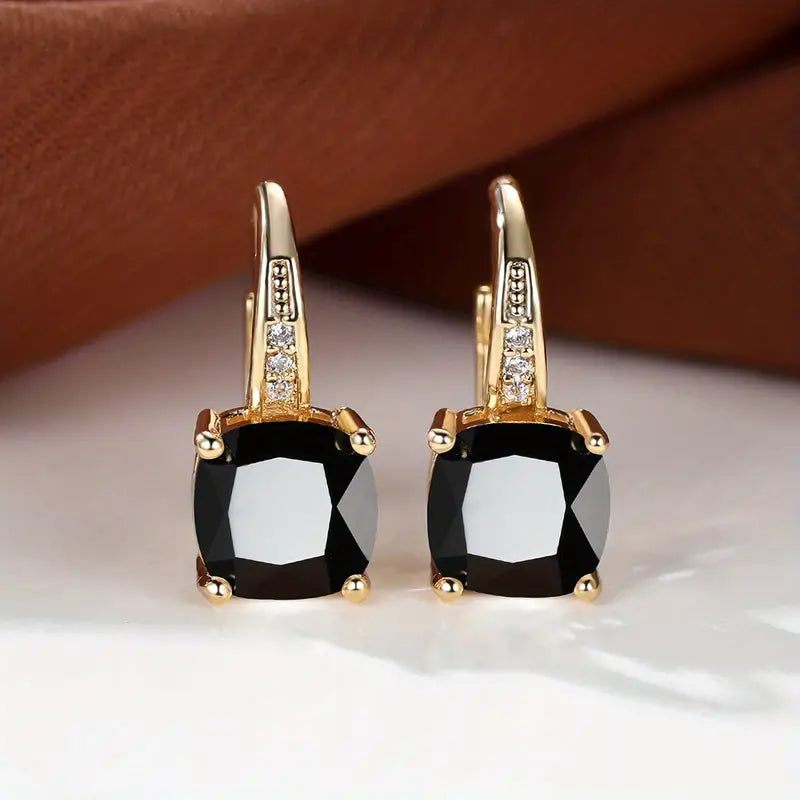 Square Stone Huggie Drop Earrings