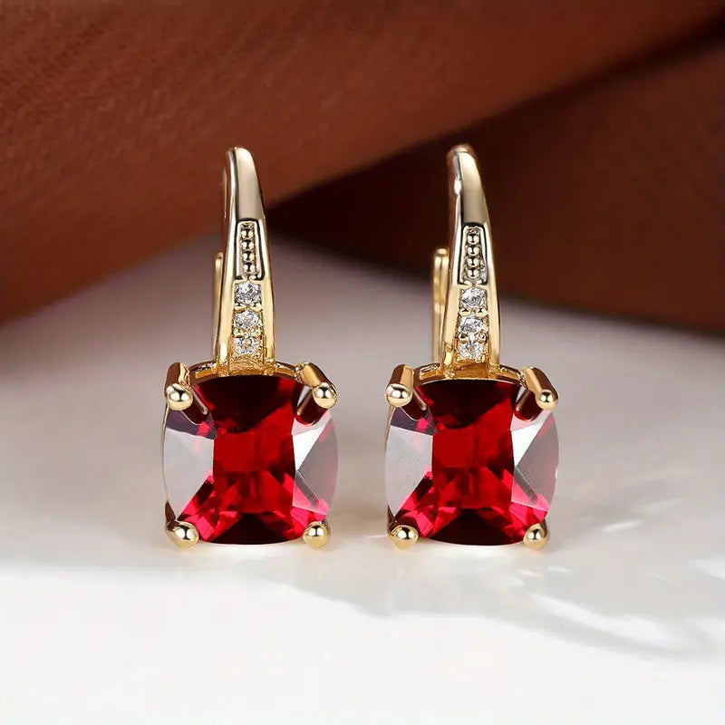 Square Stone Huggie Drop Earrings