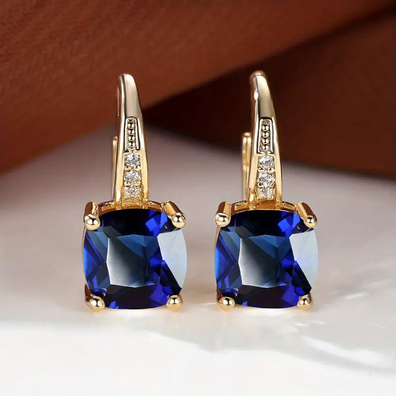 Square Stone Huggie Drop Earrings