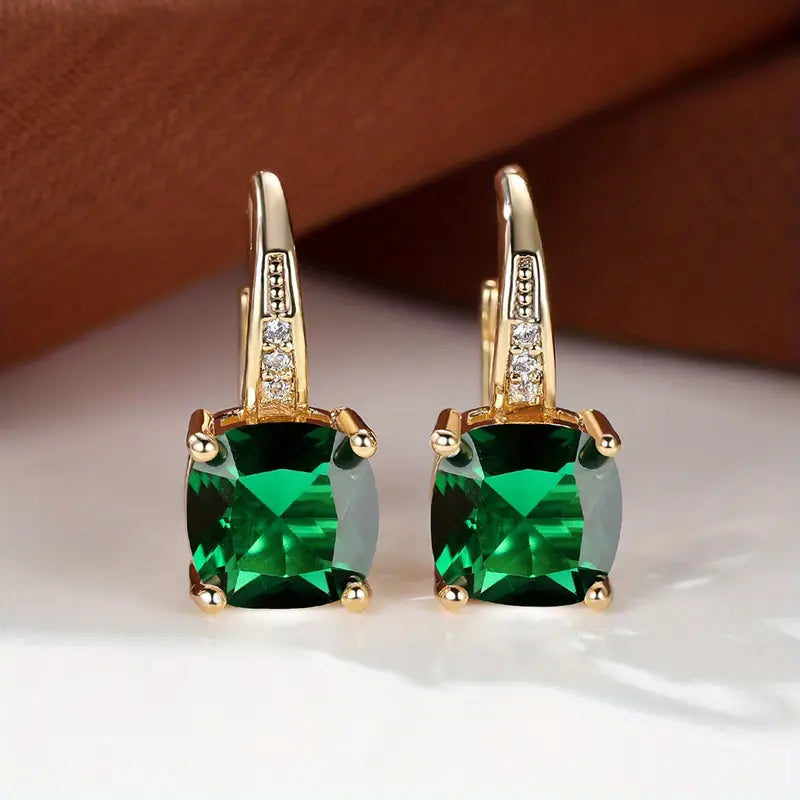 Square Stone Huggie Drop Earrings