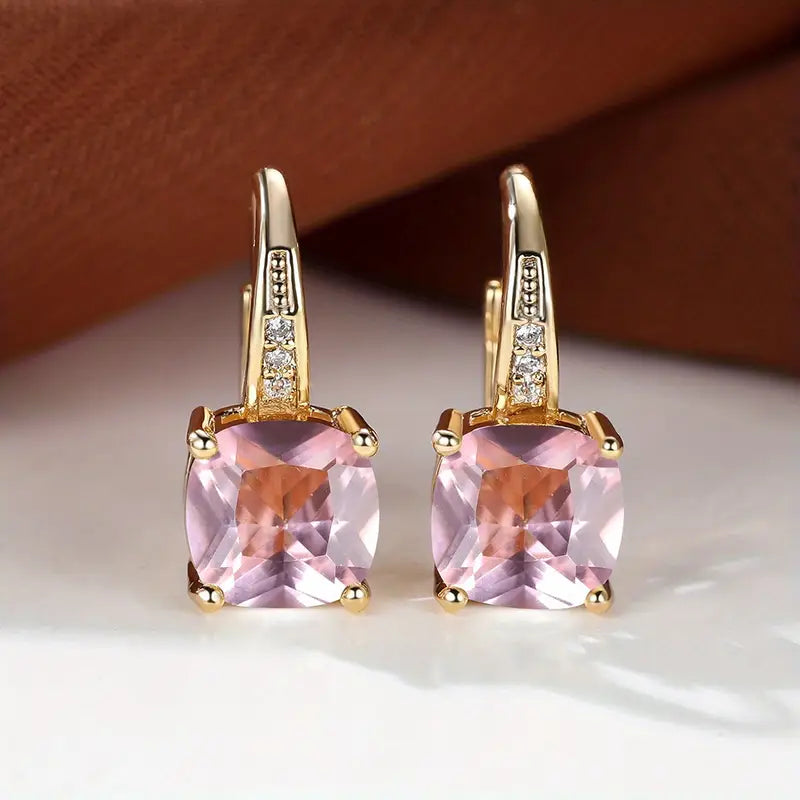 Square Stone Huggie Drop Earrings