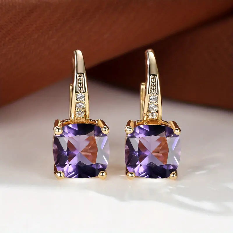 Square Stone Huggie Drop Earrings