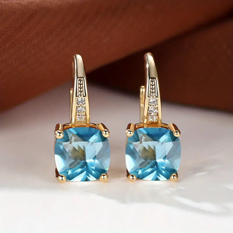 Square Stone Huggie Drop Earrings