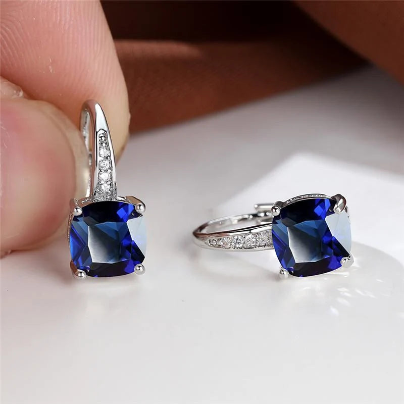 Square Stone Huggie Drop Earrings