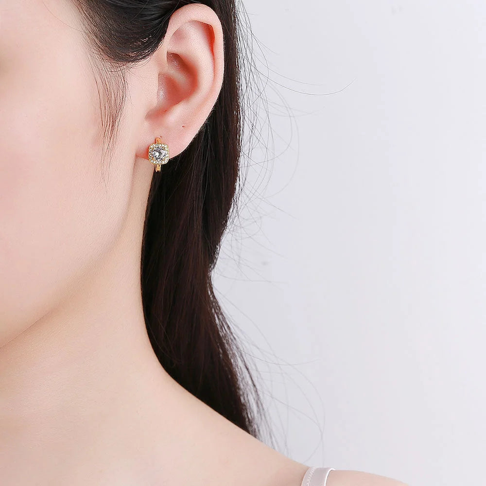 Square Halo Huggie Earrings
