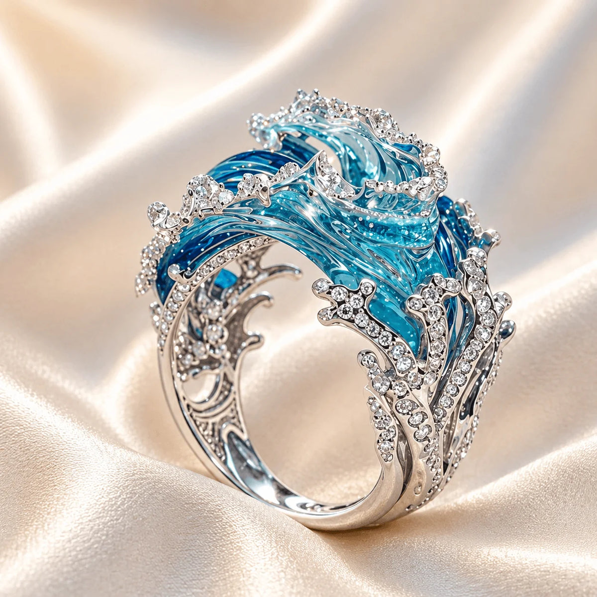 Blue Ocean Wave Ring