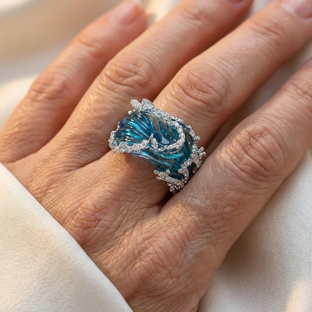Blue Ocean Wave Ring
