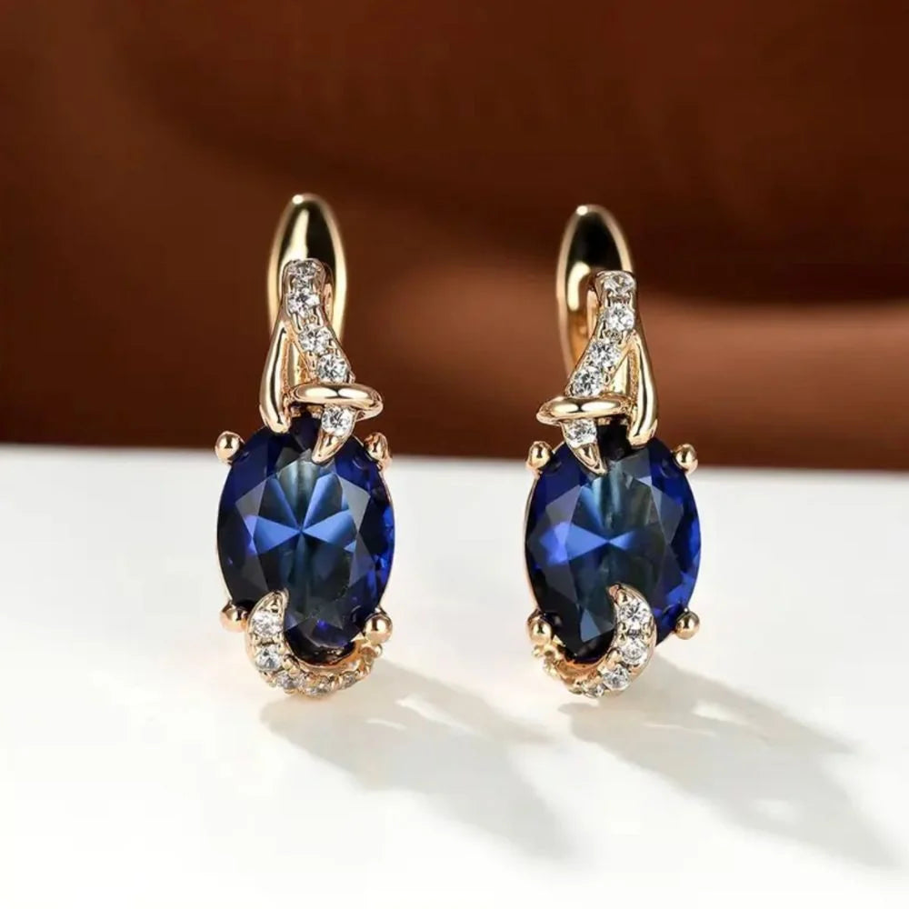Blue Oval Drop Earrings