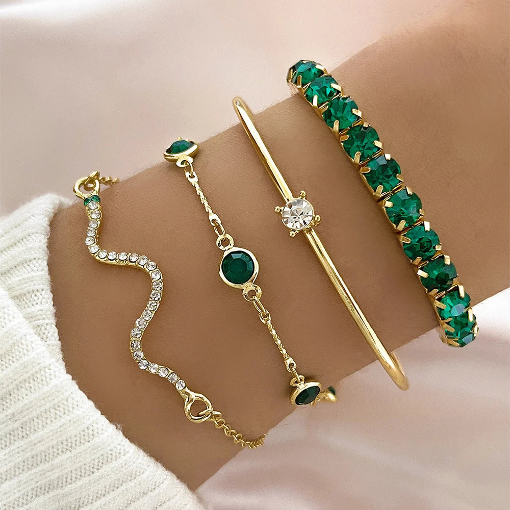 Green Stone Stackable Bracelet Set