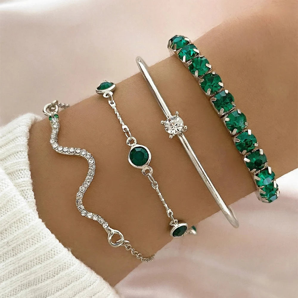 Green Stone Stackable Bracelet Set