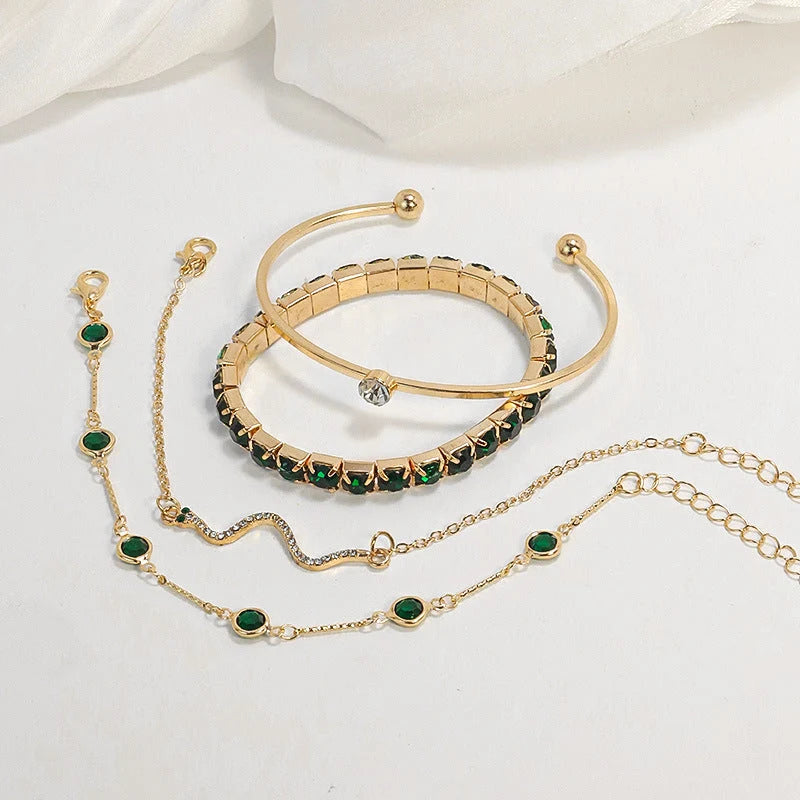 Green Stone Stackable Bracelet Set
